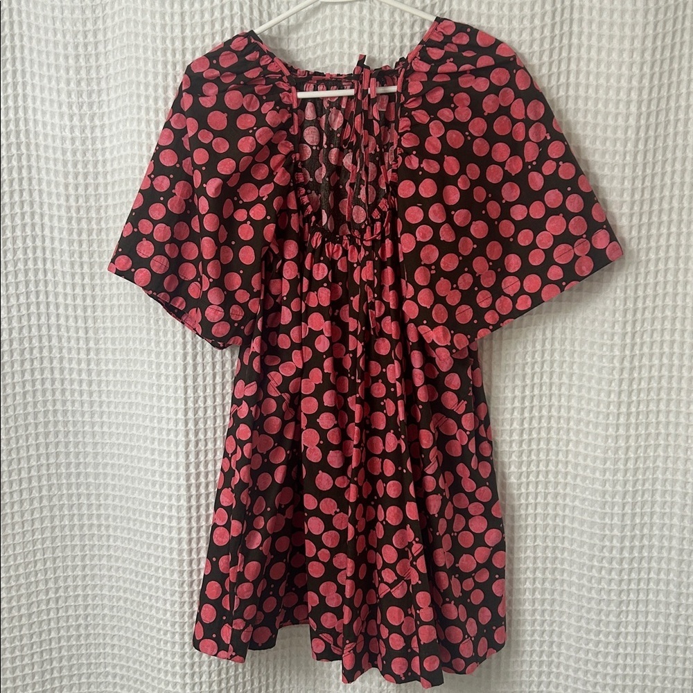 Free People Jodie Printed Tunic Small Chocolate Pink Dot Flowy Oversized - Picture 11 of 13